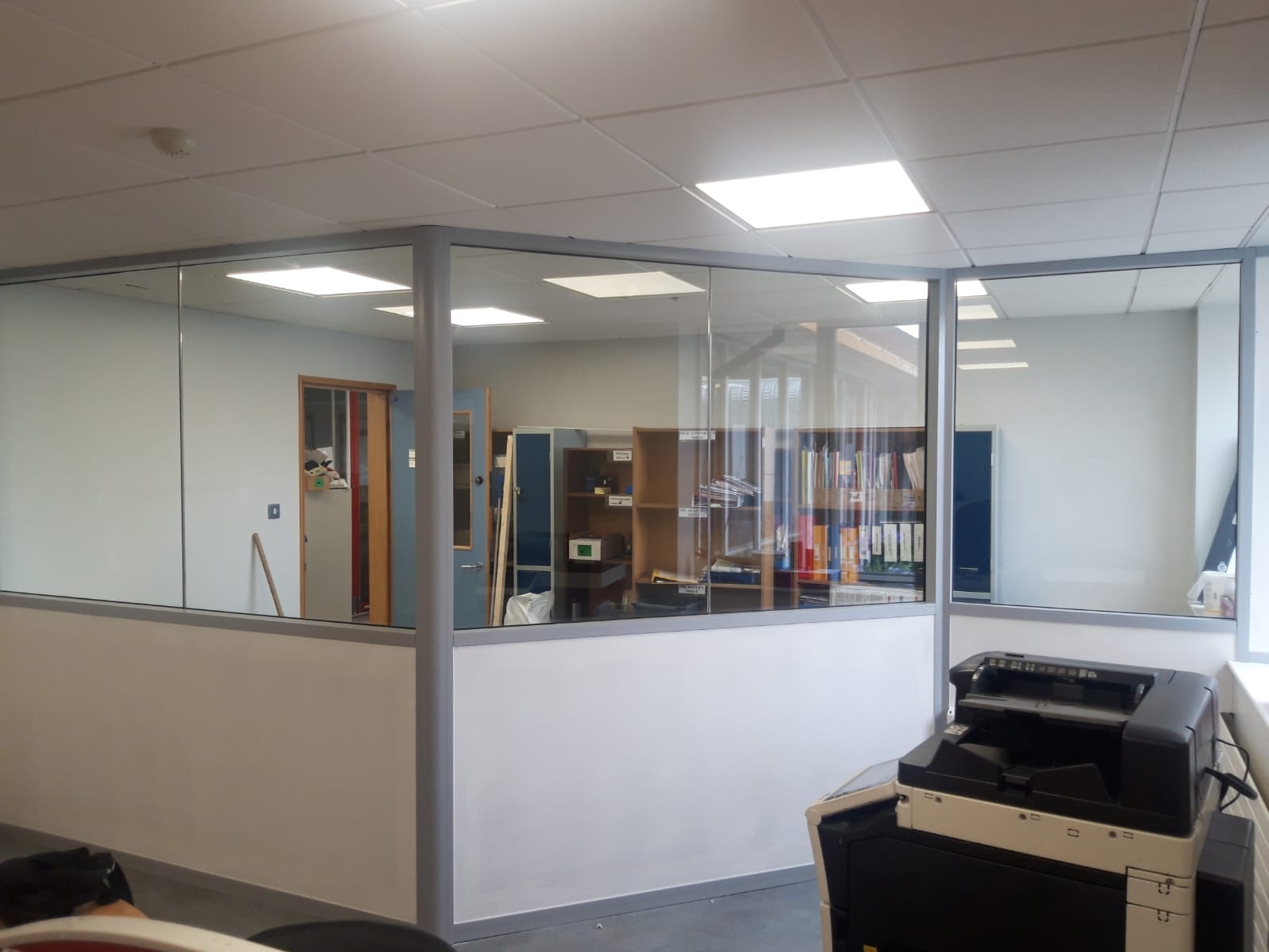 Commercial acoustic suspended ceiling installation in modern Dublin corporate office